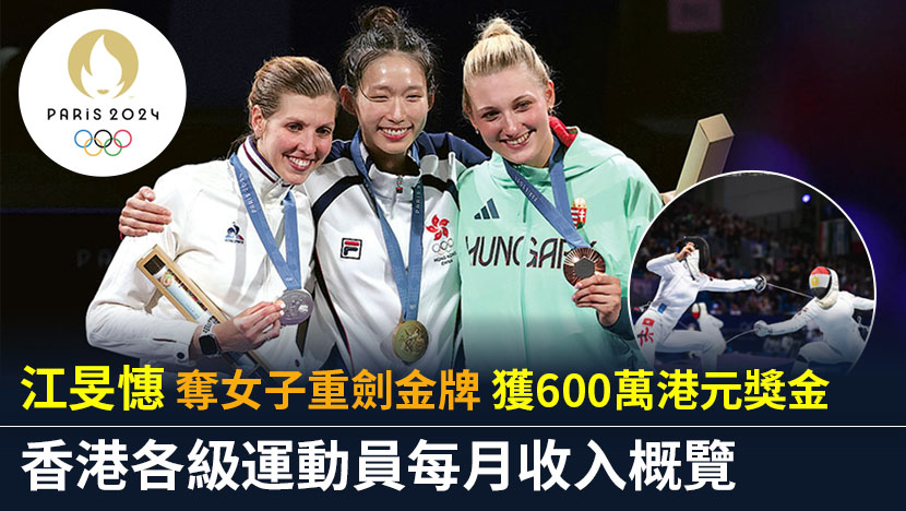 江旻憓奧運女子重劍奪金 獲馬會派600萬港元獎金 香港各級運動員每月收入概覽